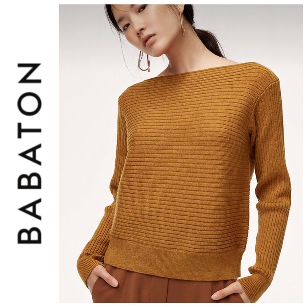 Babaton Aritzia marino wool ribbed scooped neck orange sweater size small